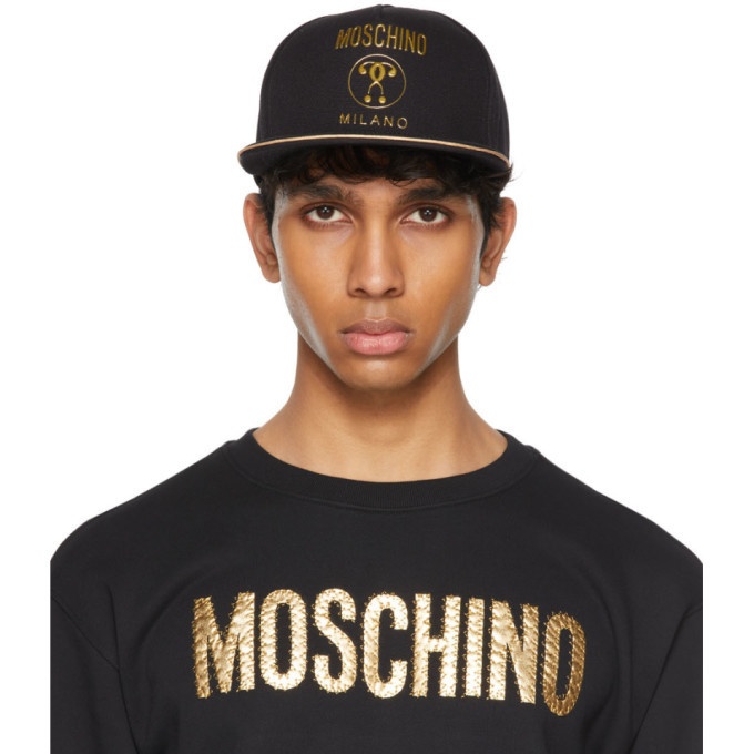Photo: Moschino Black and Gold Canvas Flat Cap