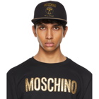 Moschino Black and Gold Canvas Flat Cap