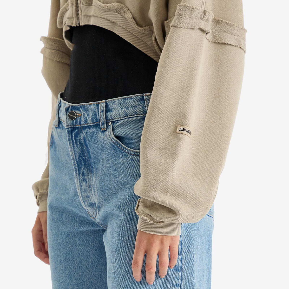 Joah Brown Women's Deconstructed Crop Zip Hoodie in Sand