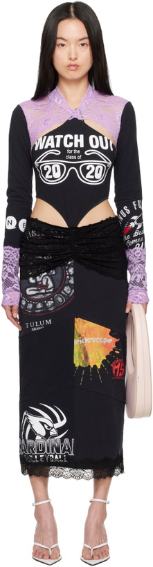 Photo: Marine Serre Black & Purple Regenerated T-Shirts & Lace Midi Dress
