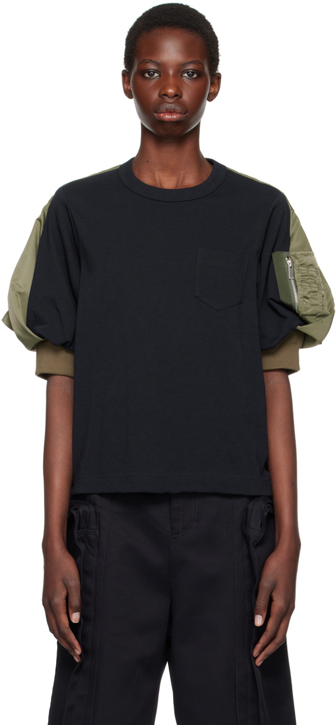 sacai Navy & Khaki Paneled T-Shirt Sacai