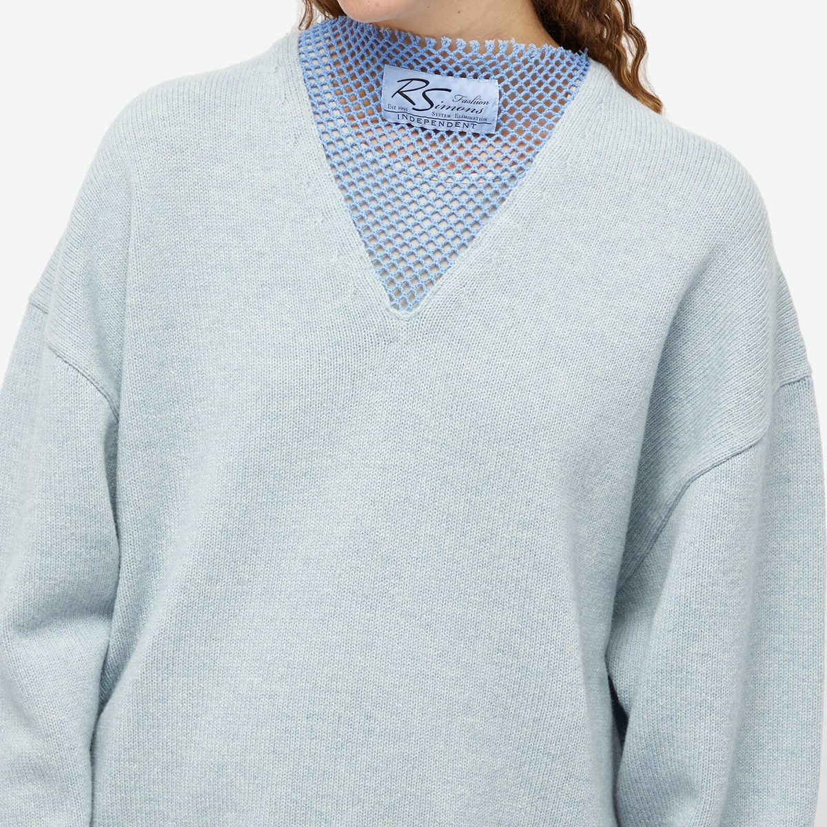 Raf Simons Women's Loose Fit V-Neck Sweater in Light Blue Raf Simons