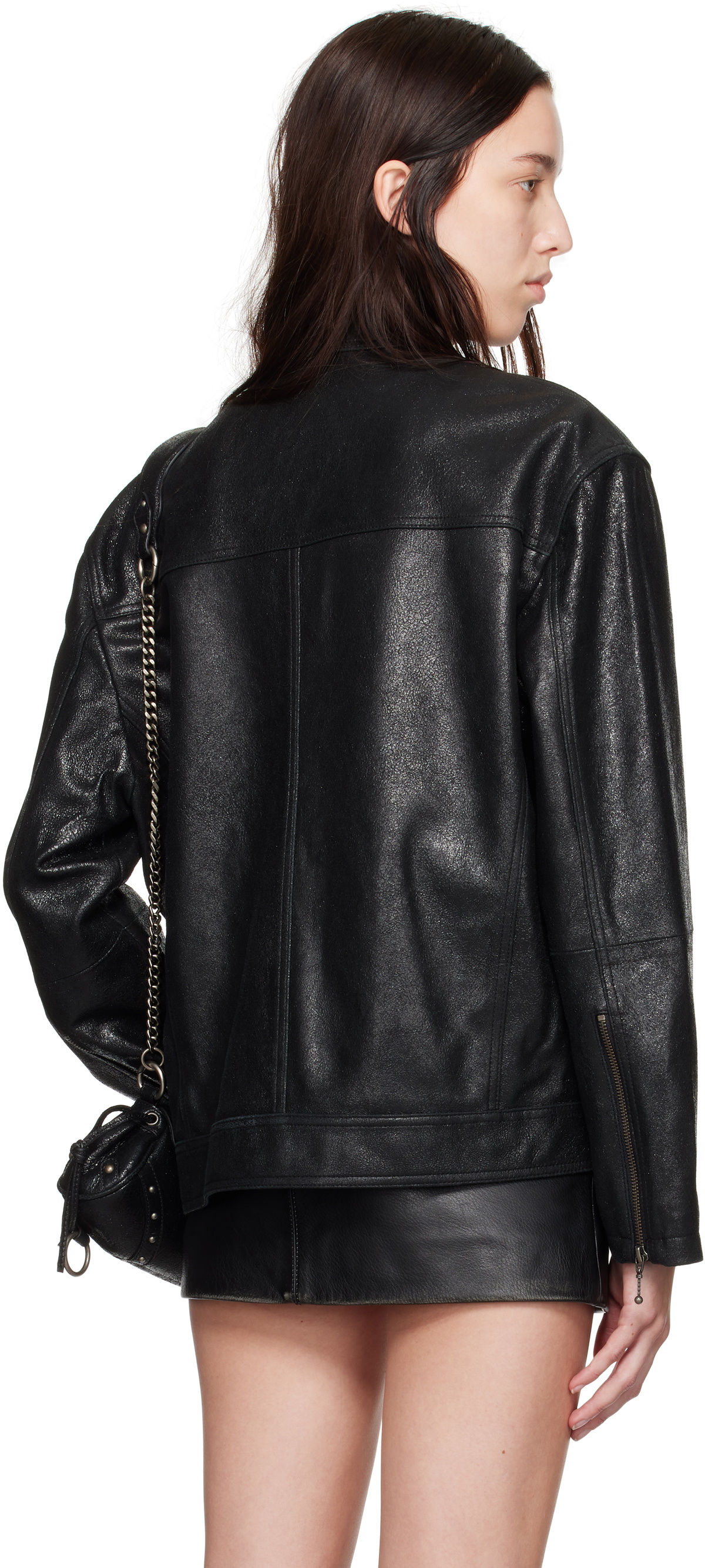 GUESS USA Black Crackled Leather Jacket GUESS