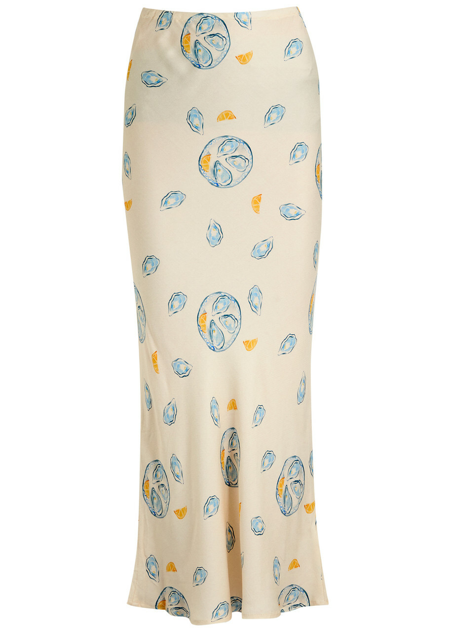 Never Fully Dressed Oyster Doris Satin Midi Skirt White