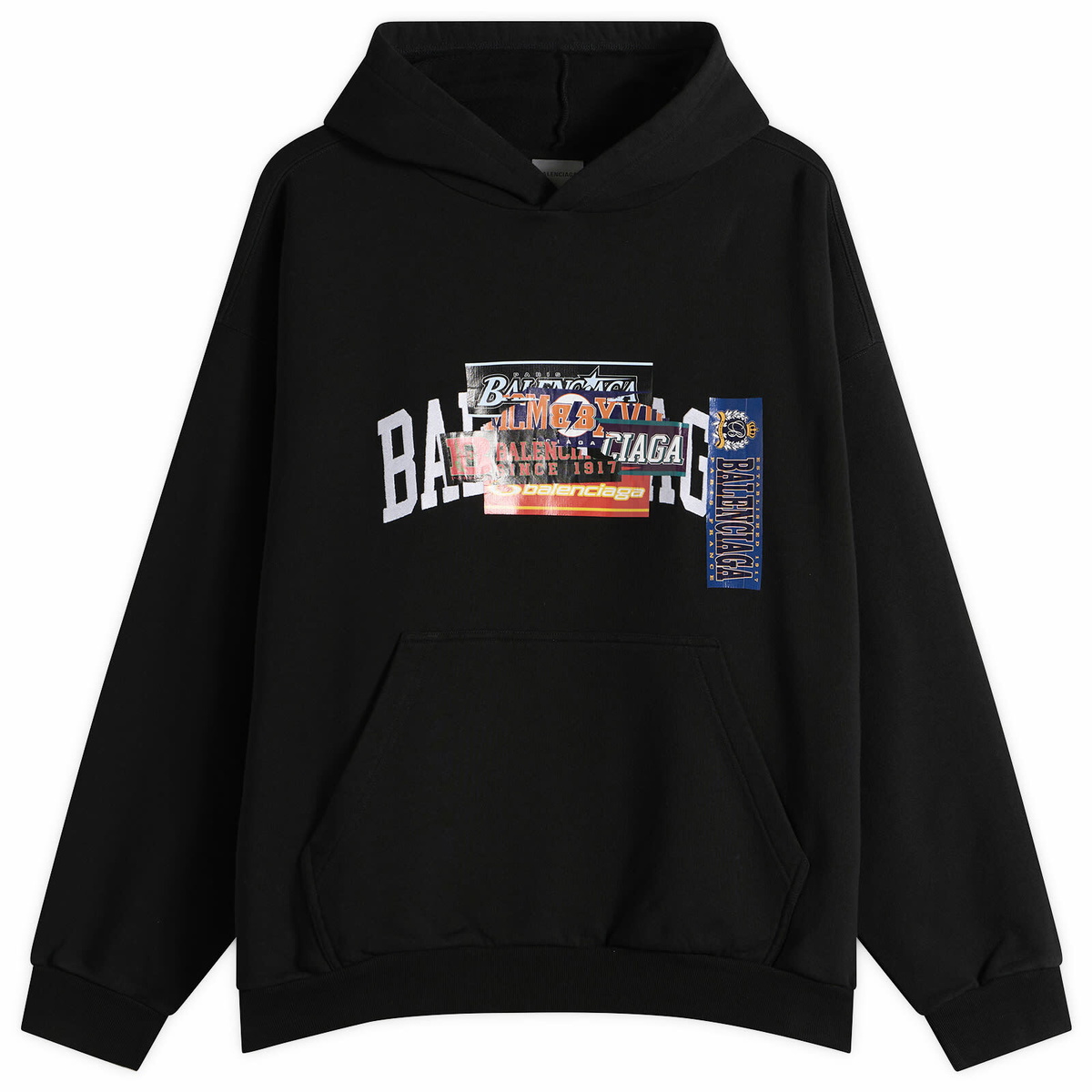 Balenciaga Men's Bumper Sticker Regular Fit Hoodie in Black