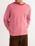 BODE - Logo-Embroidered Striped Ribbed Cotton-Jersey T-Shirt - Red