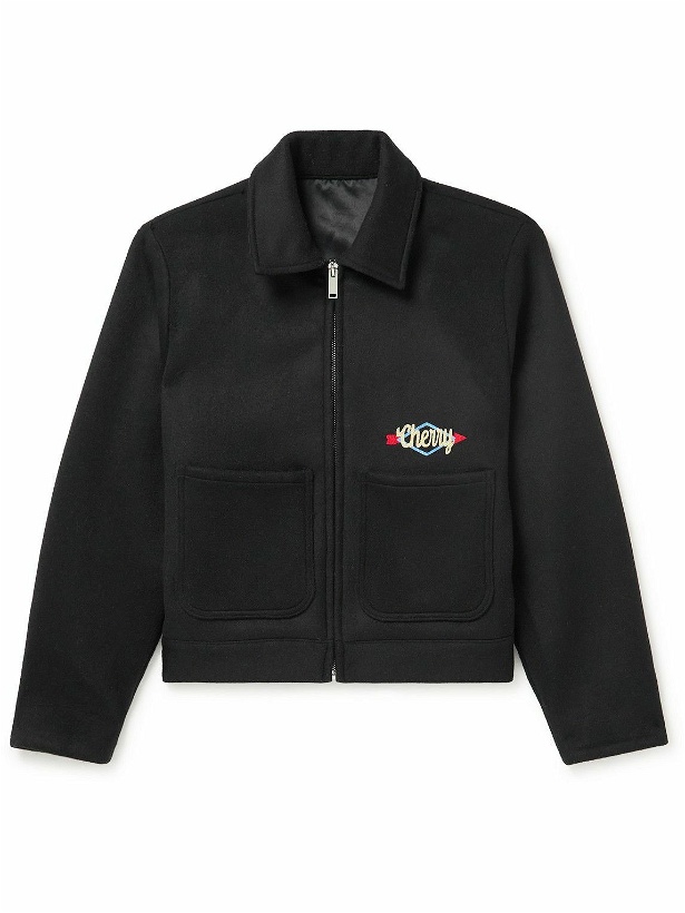 Photo: CHERRY LA - Logo-Embroidered Wool-Blend Felt Jacket - Black
