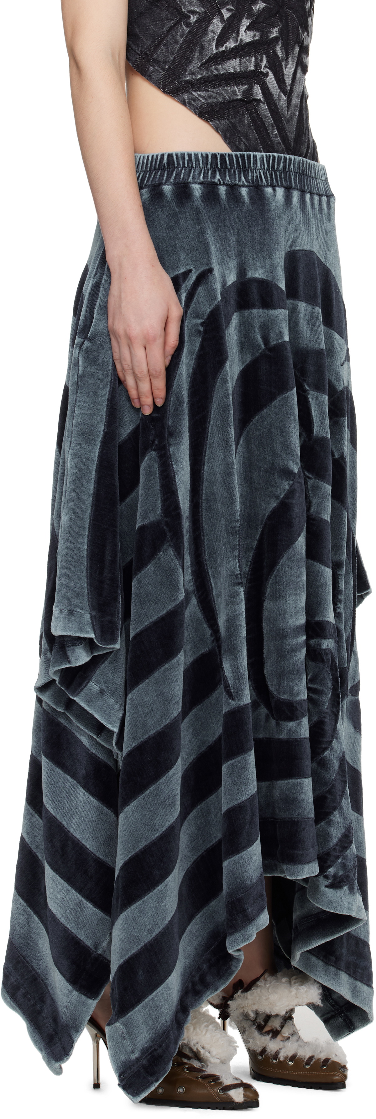 Masha Popova Blue Handkerchief Tracksuit Plush Maxi Skirt