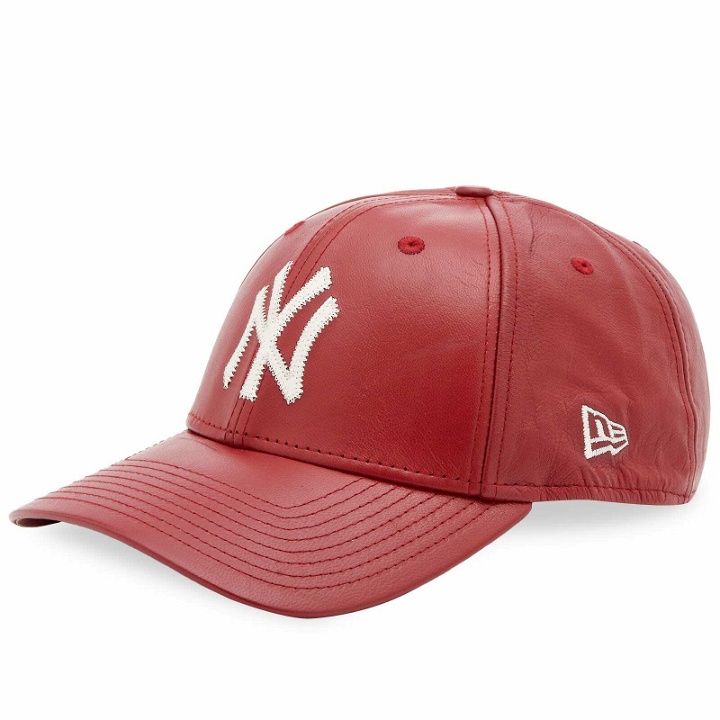 Photo: New Era Men's New York Yankees Leather 9Forty Adjustable Cap in Red