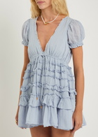 Free People Darcy Ruffled Cotton Mini Dress Light Blue