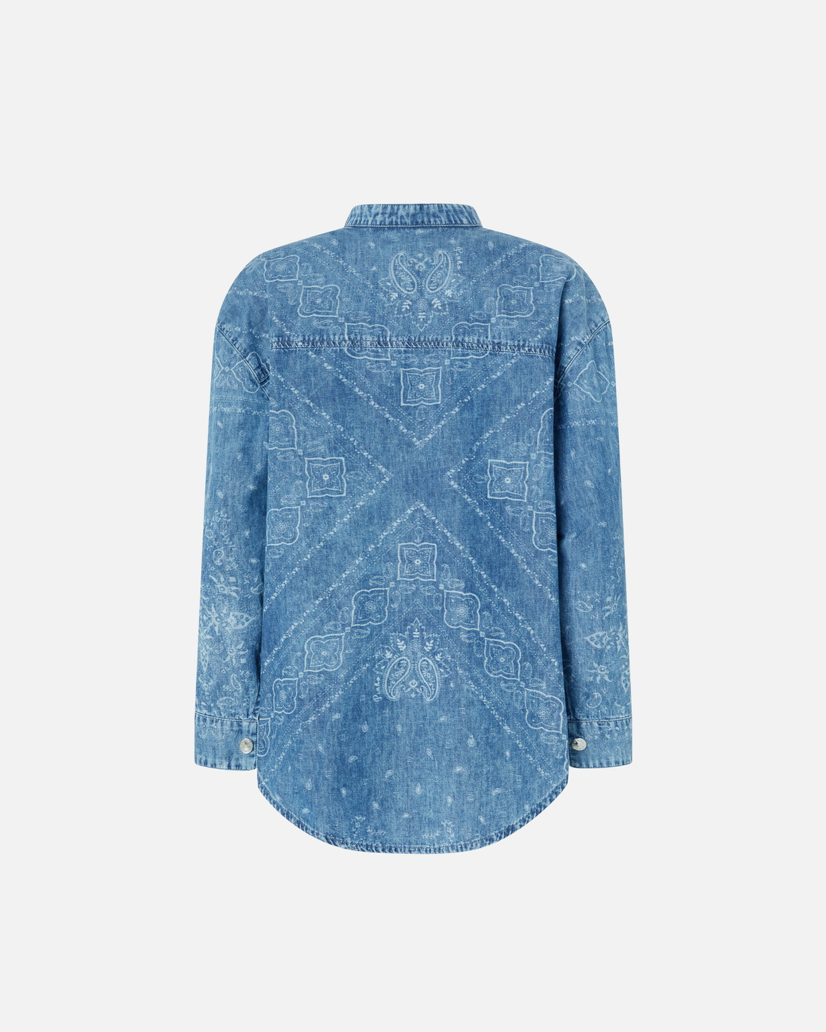 Pinko V Neck Bandana Print Denim Blouse Light Wash