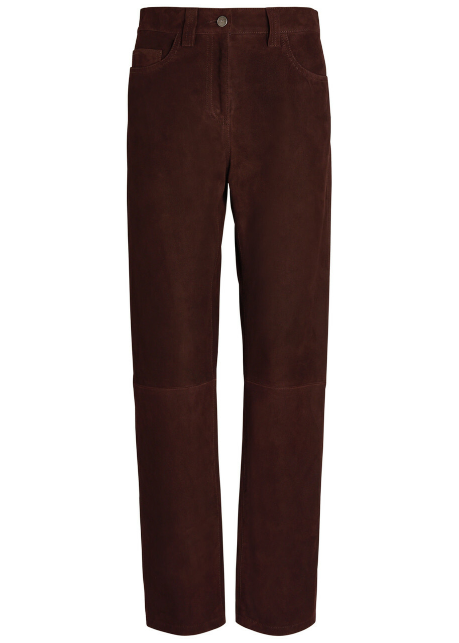 Khaite Callum Straight-leg Suede Trousers Dark Brown