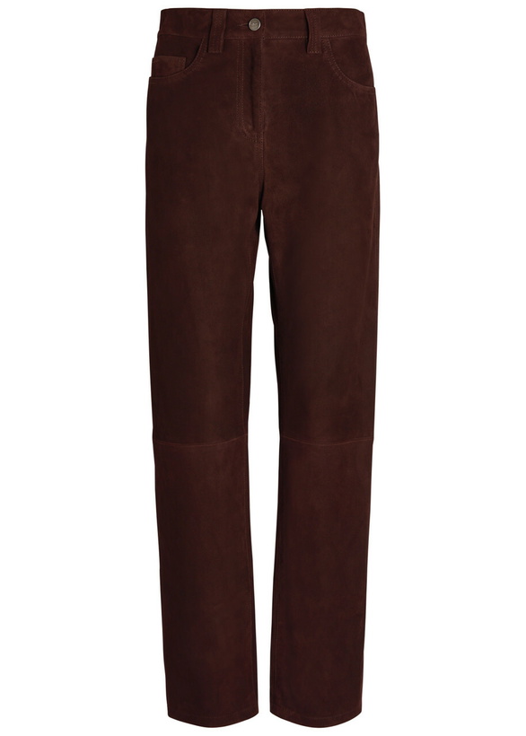 Photo: Khaite Callum Straight-leg Suede Trousers Dark Brown