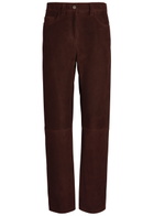 Khaite Callum Straight-leg Suede Trousers Dark Brown