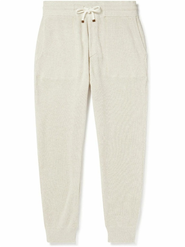 Photo: Brunello Cucinelli - Tapered Ribbed Cotton Sweatpants - White