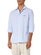 MC2 Saint Barth Man Seersucker Cotton Shirt Pamplona With Light Blue Stripes