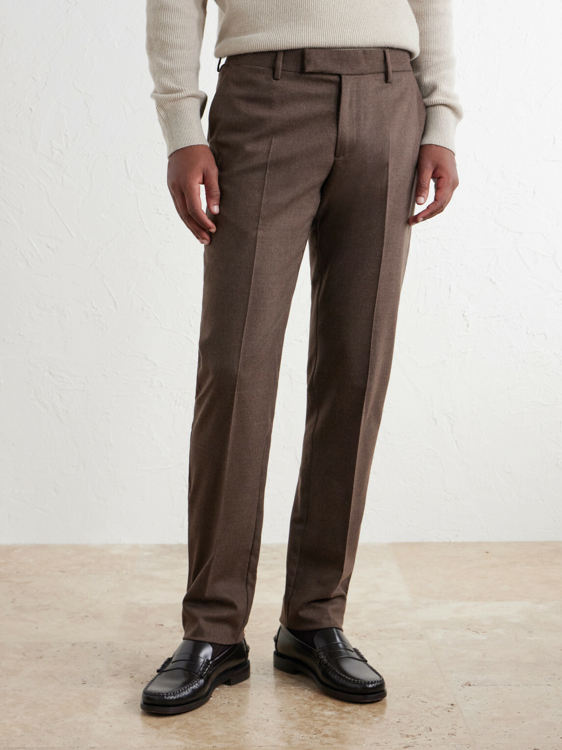 Sunspel - Straight-Leg Stretch Wool-Blend Flannel Trousers - Brown