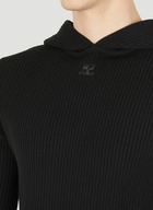 Ribbed Knit Hooded Sweater in Black