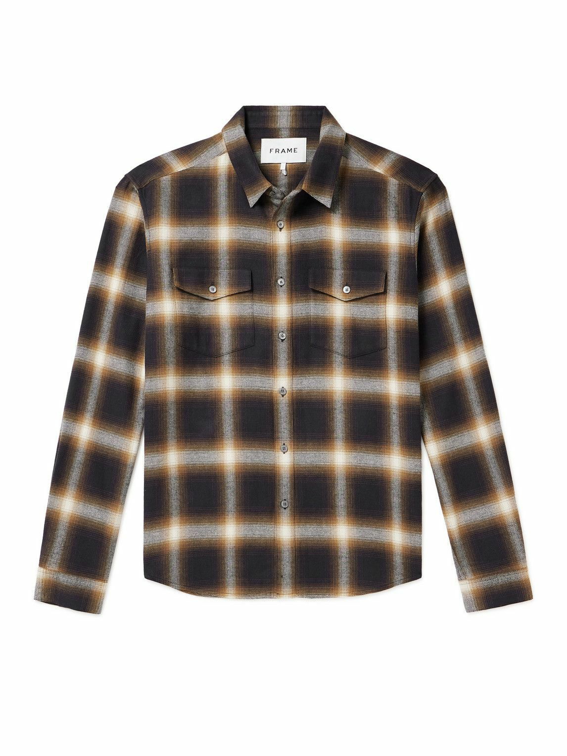 Photo: FRAME - Checked Brushed Cotton-Flannel Shirt - Brown