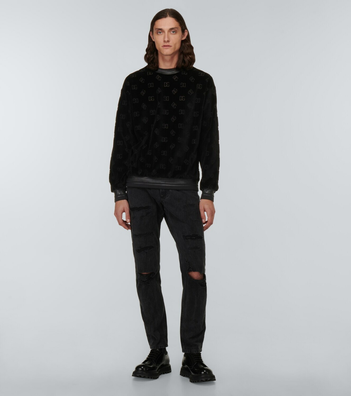 Dolce&Gabbana - Logo jacquard velvet sweater