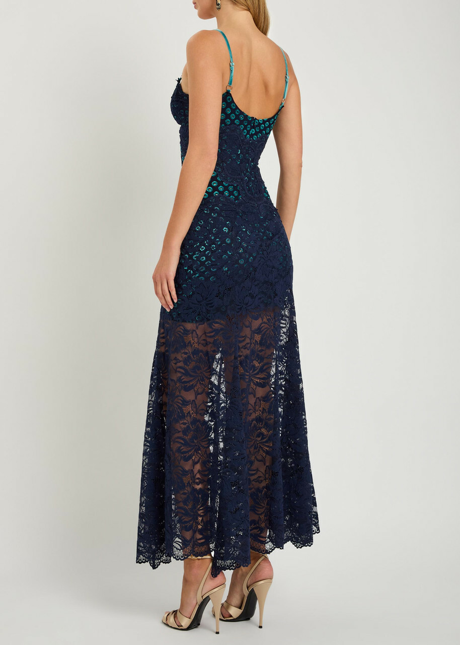 Rabanne Eyelet-devoré Lace Maxi Dress Navy