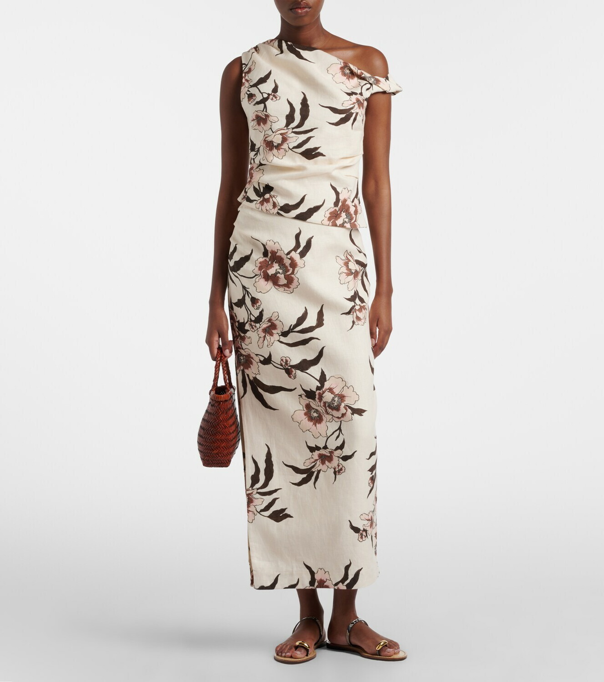 SIR Floral asymmetric linen top