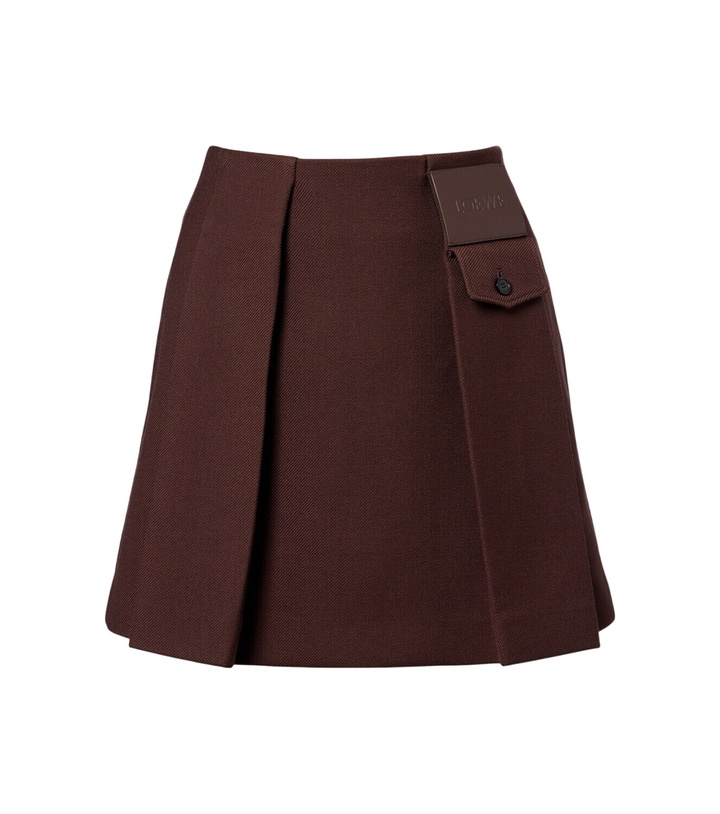 Photo: Loewe Leather-trimmed pleated wool and silk miniskirt