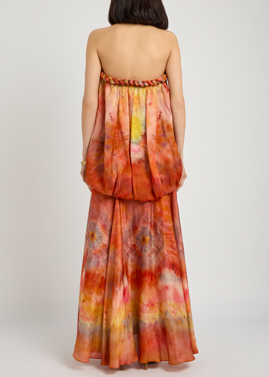 Zimmermann Luna Printed Strapless Silk Gown Red