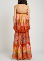 Zimmermann Luna Printed Strapless Silk Gown Red