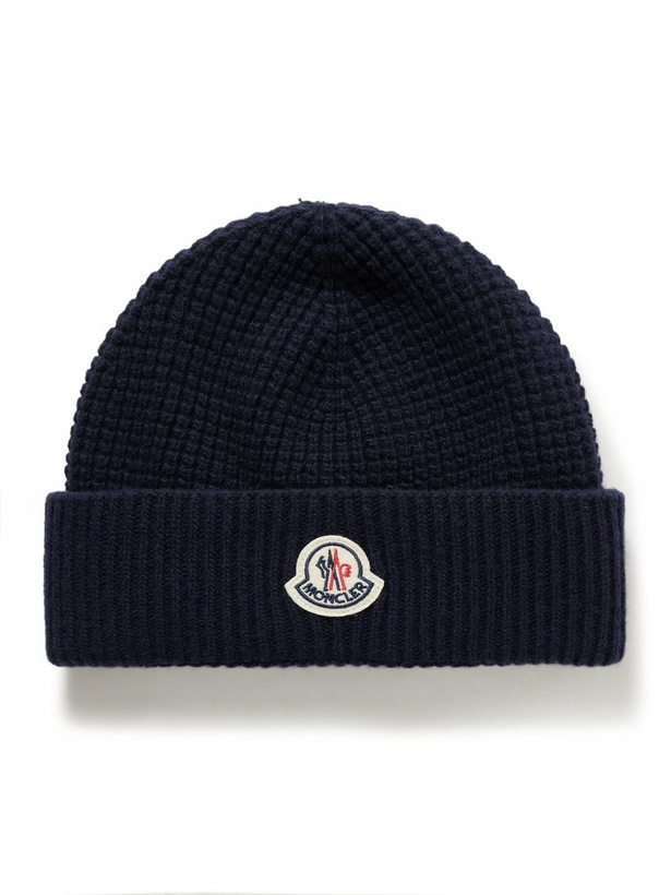 Photo: Moncler - Logo-Appliquéd Waffle-Knit Virgin Wool and Cashmere-Blend Beanie