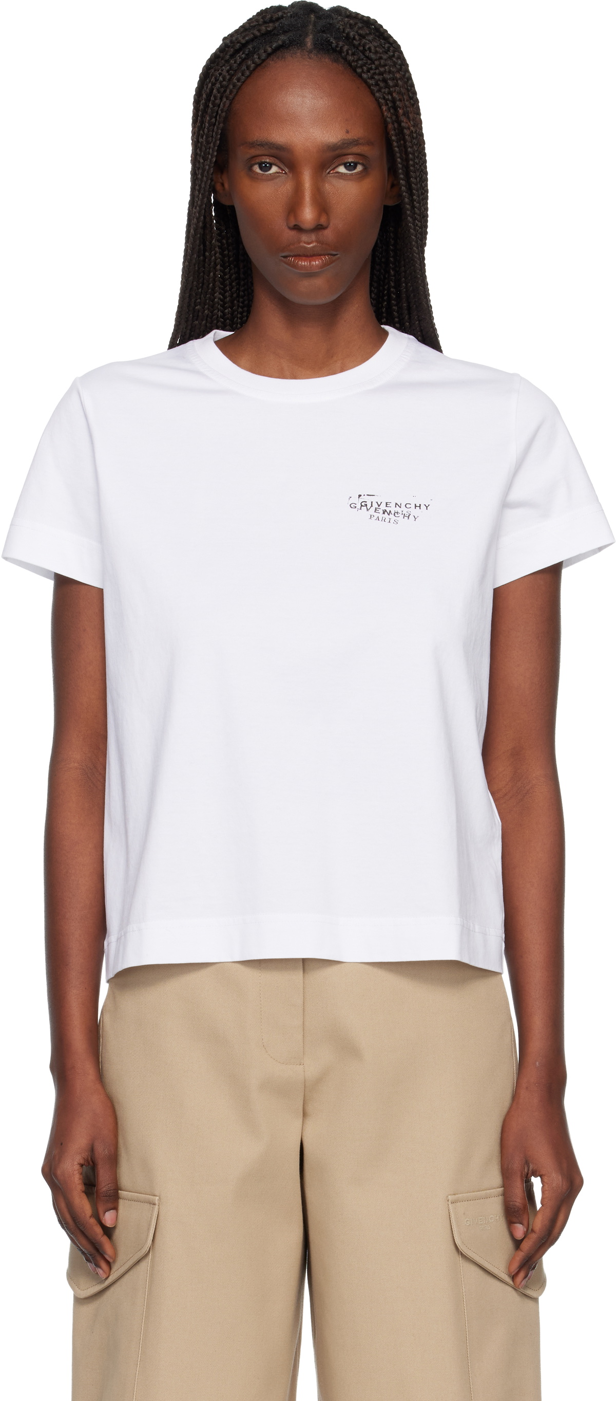 Givenchy White Cotton 'GIVENCHY' Stamp Print T-shirt