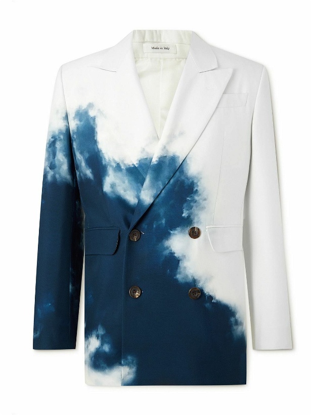 Photo: Alexander McQueen - Blue Sky Printed Double-Breasted Cady Blazer - Blue