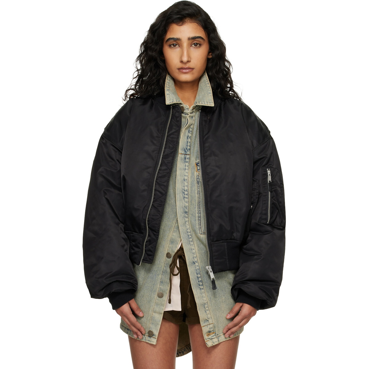 Entire Studios Black Cropped Broad Bomber Jacket