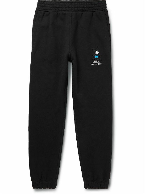 Photo: Givenchy - Disney Oswald Tapered Embroidered Cotton-Jersey Sweatpants - Black