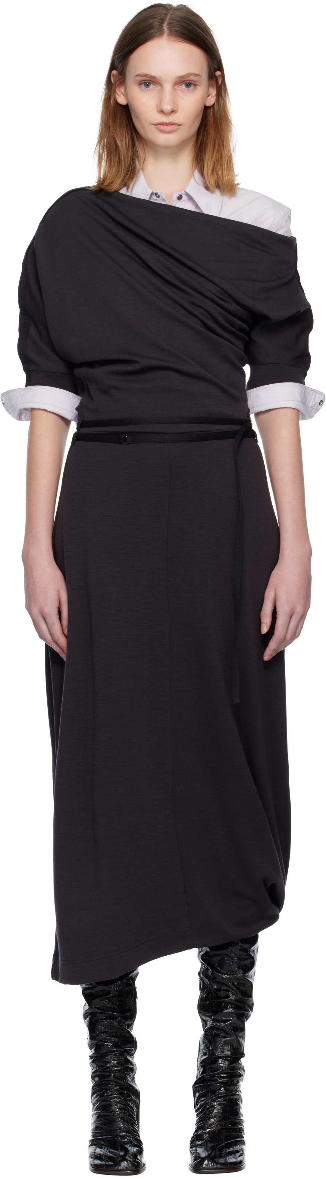 LEMAIRE Gray Twisted Hem Midi Dress