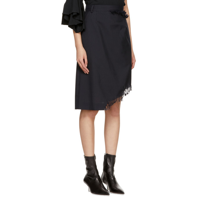 Facetasm Navy Pinstripe Frayed Skirt