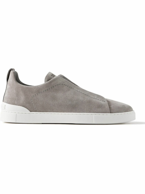 Photo: Zegna - Triple Stitch Suede Sneakers - Gray