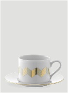 Set of Four Chevron Teacup Cup and Saucer in Gold