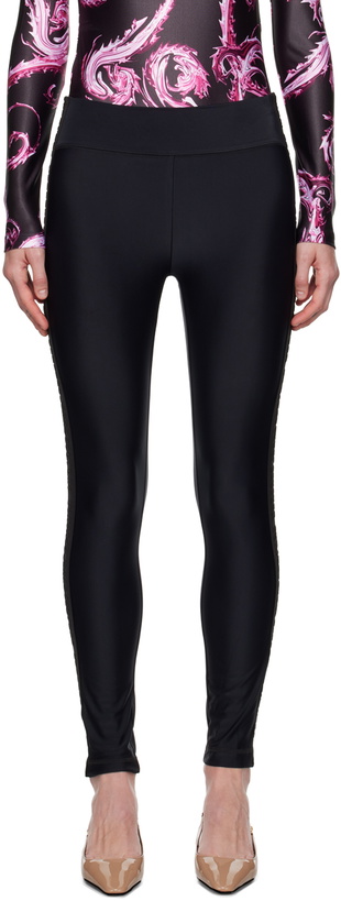 Photo: Versace Jeans Couture Black Logo-Woven Trim Leggings