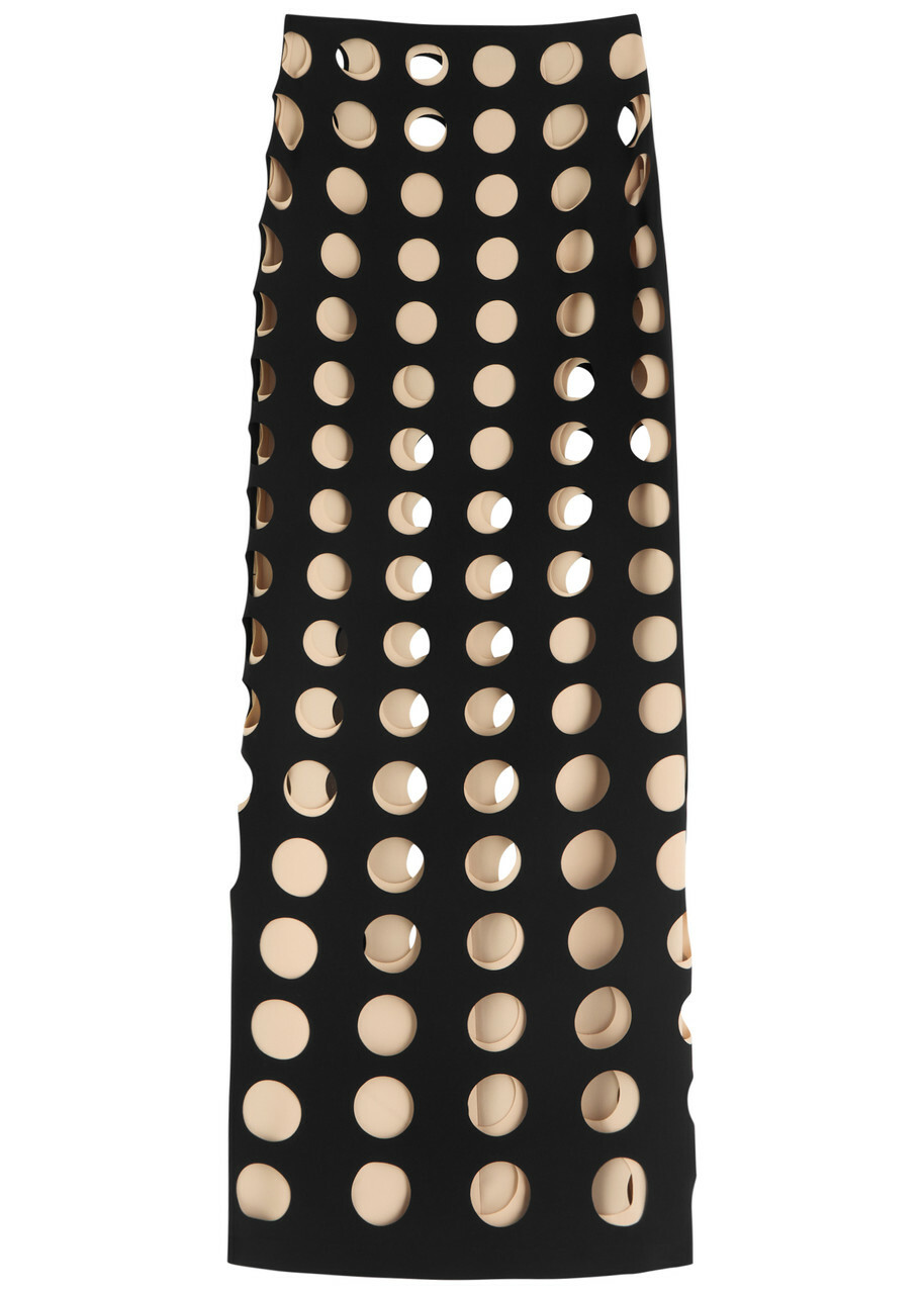A.W.A.K.E Mode Laser-cut Cut-out Crepe Maxi Skirt Black