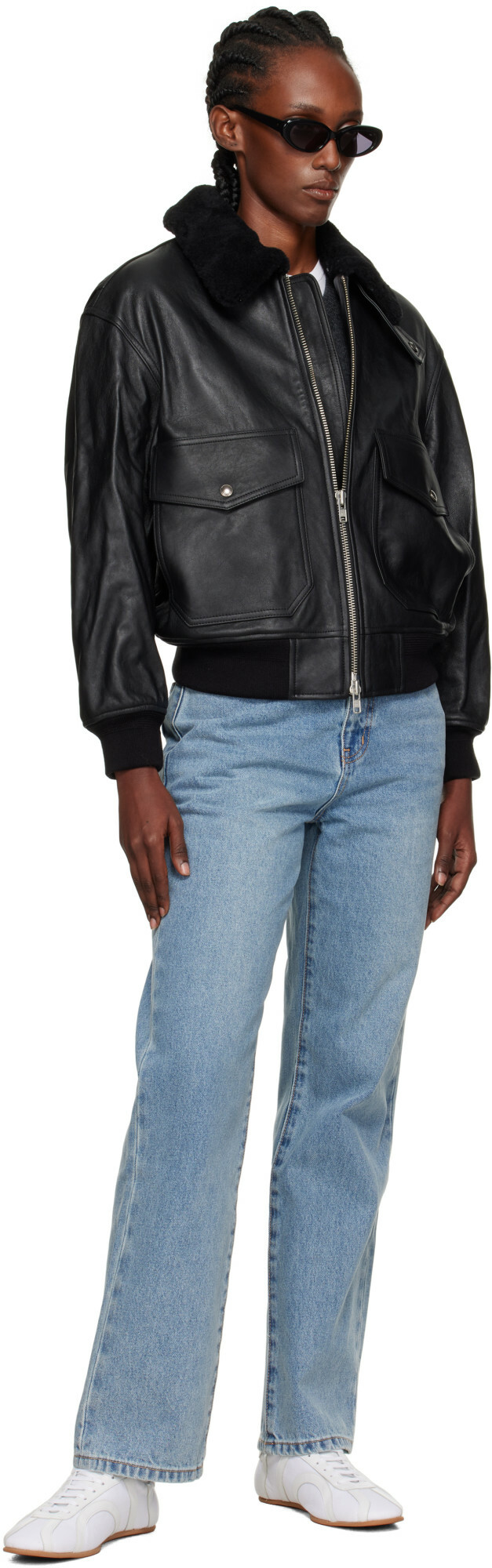 Dunst Black A-2 Shearling Collared Leather Jacket