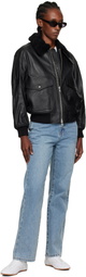 Dunst Black A-2 Shearling Collared Leather Jacket