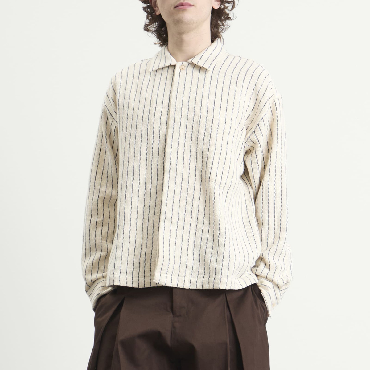 A Kind of Guise Men's Rumba Shirt in Blue Panama Stripe
