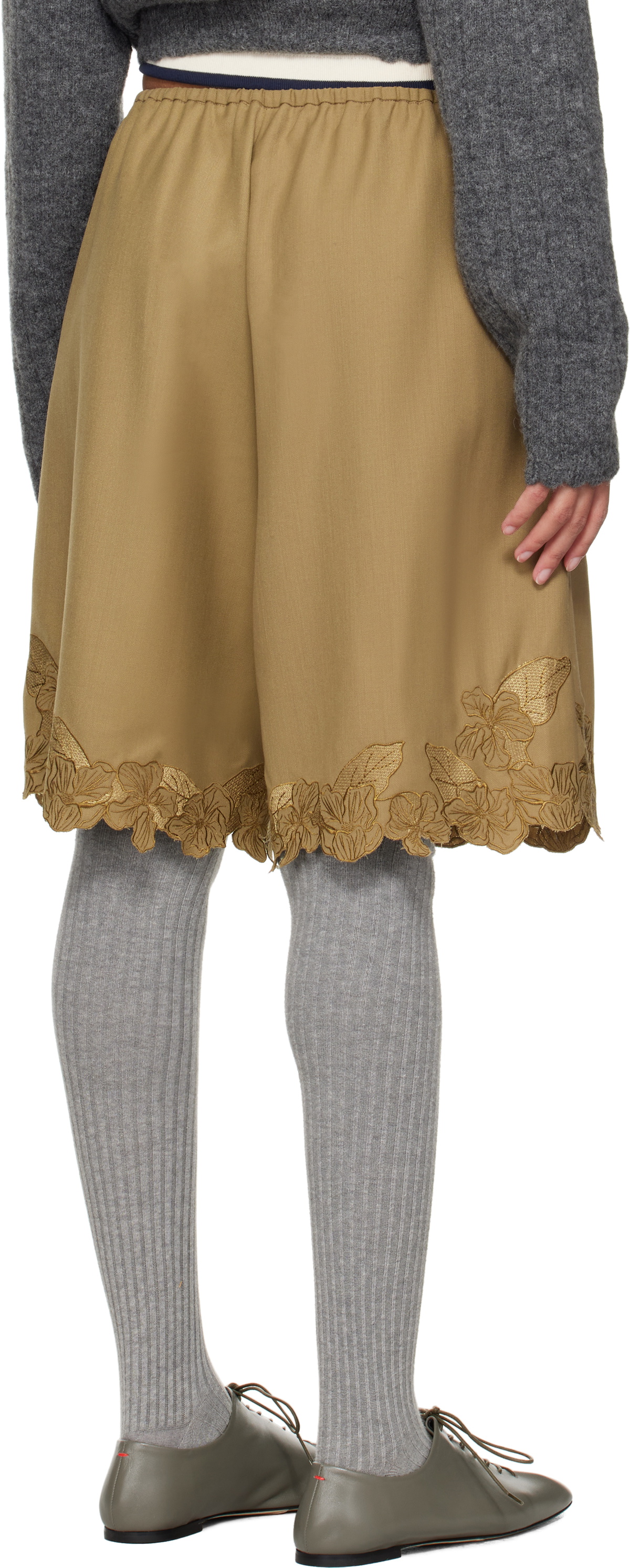 Cordera Taupe Embroidered Bermuda Shorts