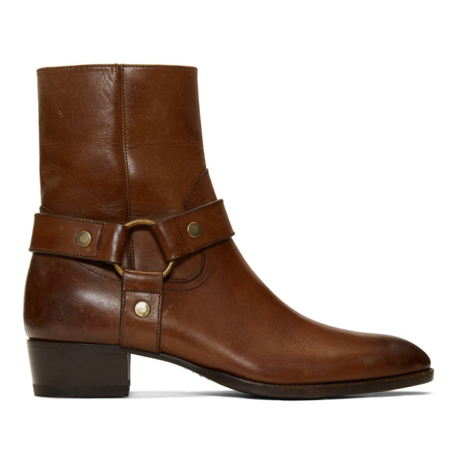 Photo: Saint Laurent Brown Wyatt 40 Harness Boots