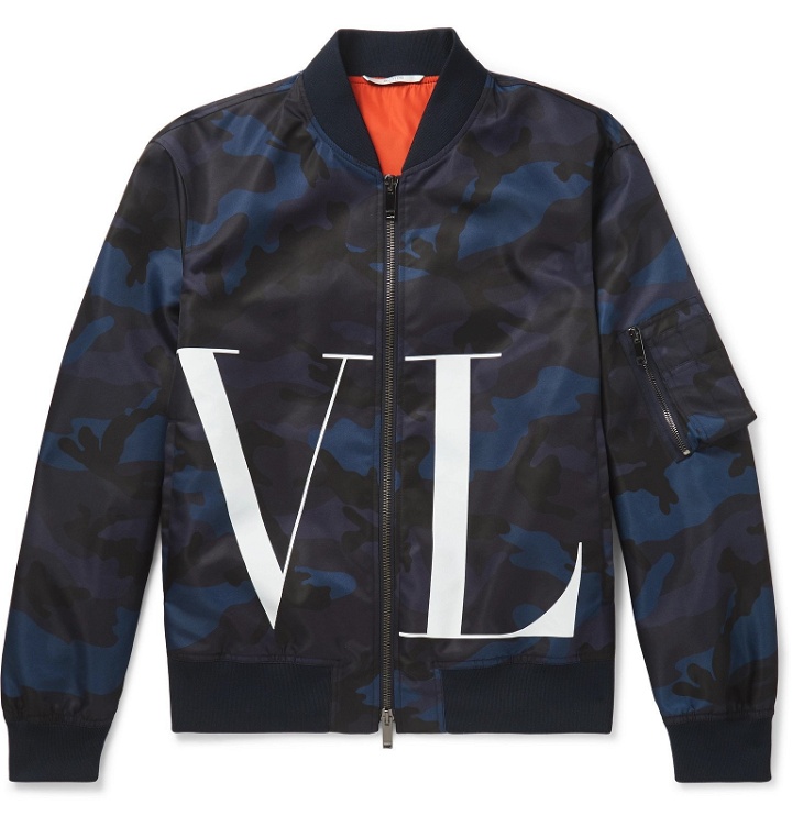 Photo: Valentino - Logo and Camouflage-Print Nylon Bomber Jacket - Blue