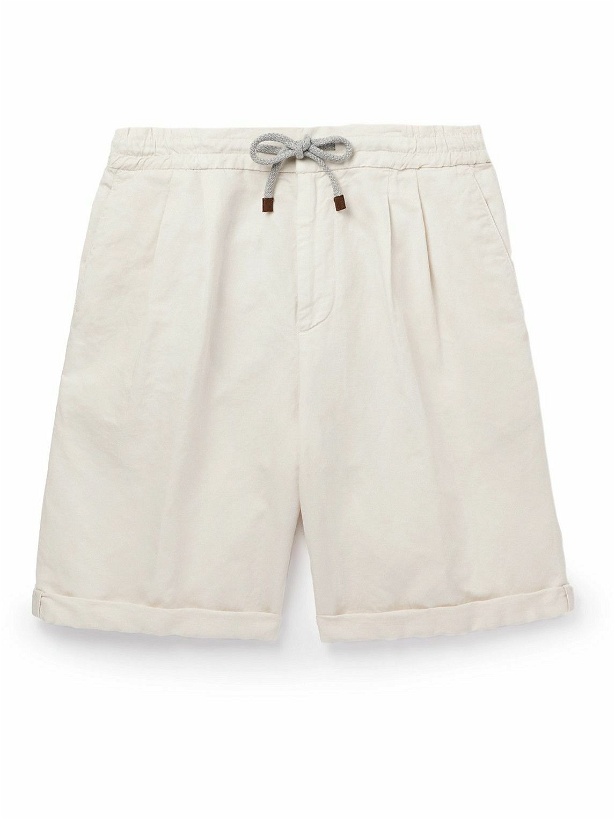 Photo: Brunello Cucinelli - Straight-Leg Linen and Cotton-Blend Drawstring Shorts - White