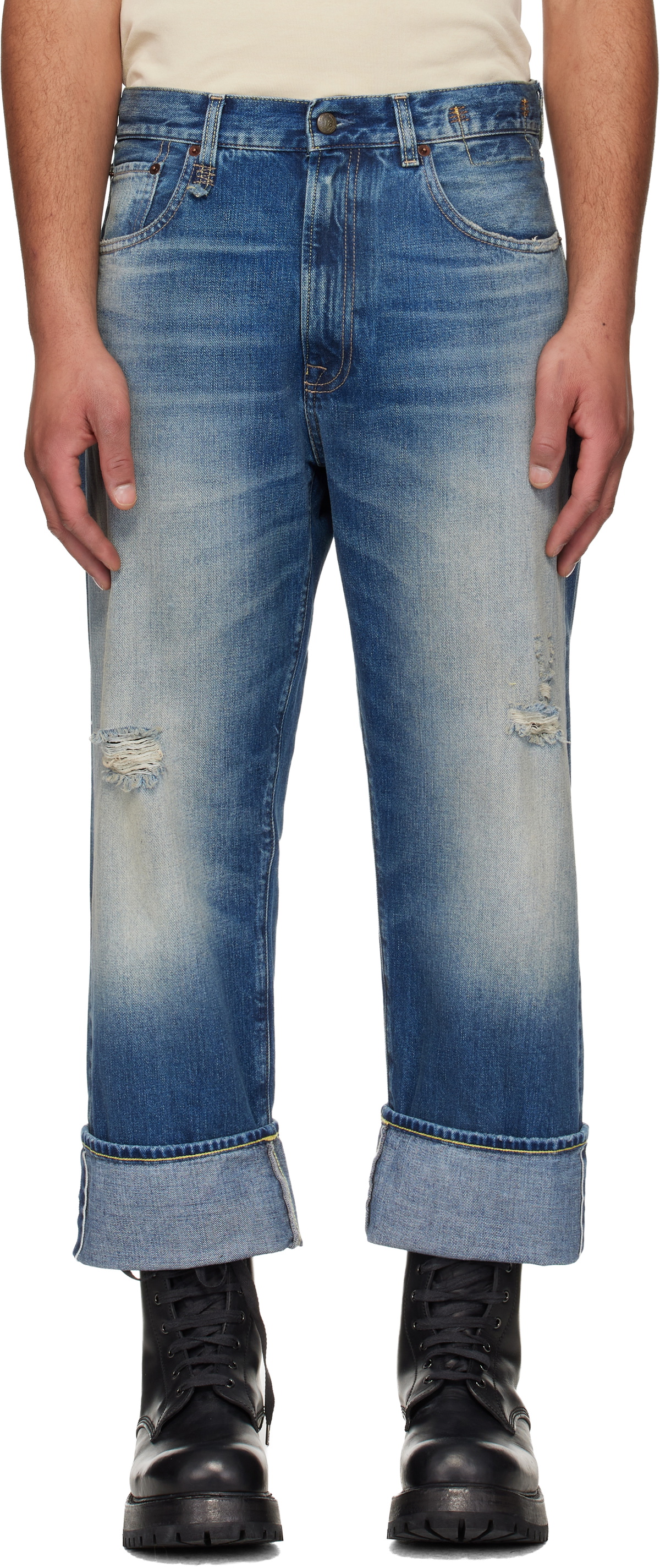 R13 Blue Cuffed X-Boyfriend Jeans