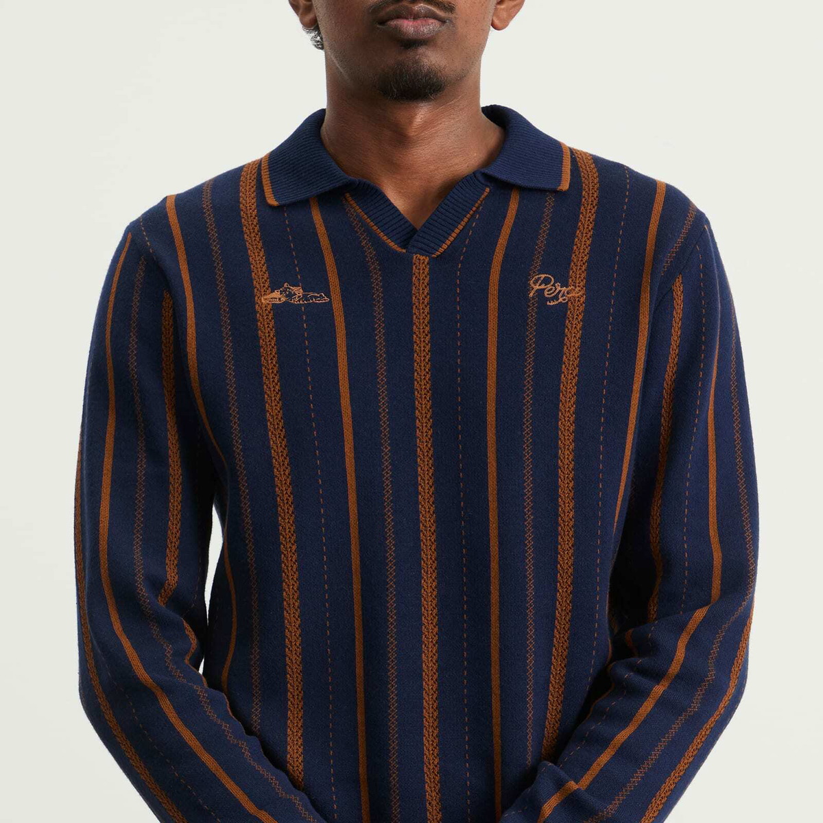 Percival Men's Citation Knitted Football Shirt in Navy