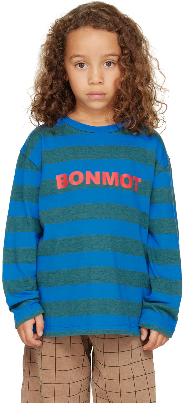 Bonmot Organic Kids Blue & Green Logo Stripes T-Shirt Bonmot Organic